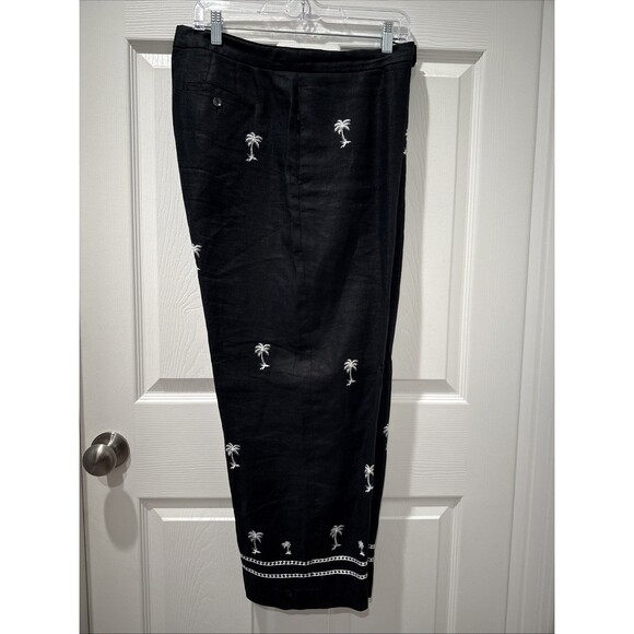 Paraphrase Palm Trees Embroidered Wide Cropped Black Linen Boho Women's 14 - Picture 1 of 13